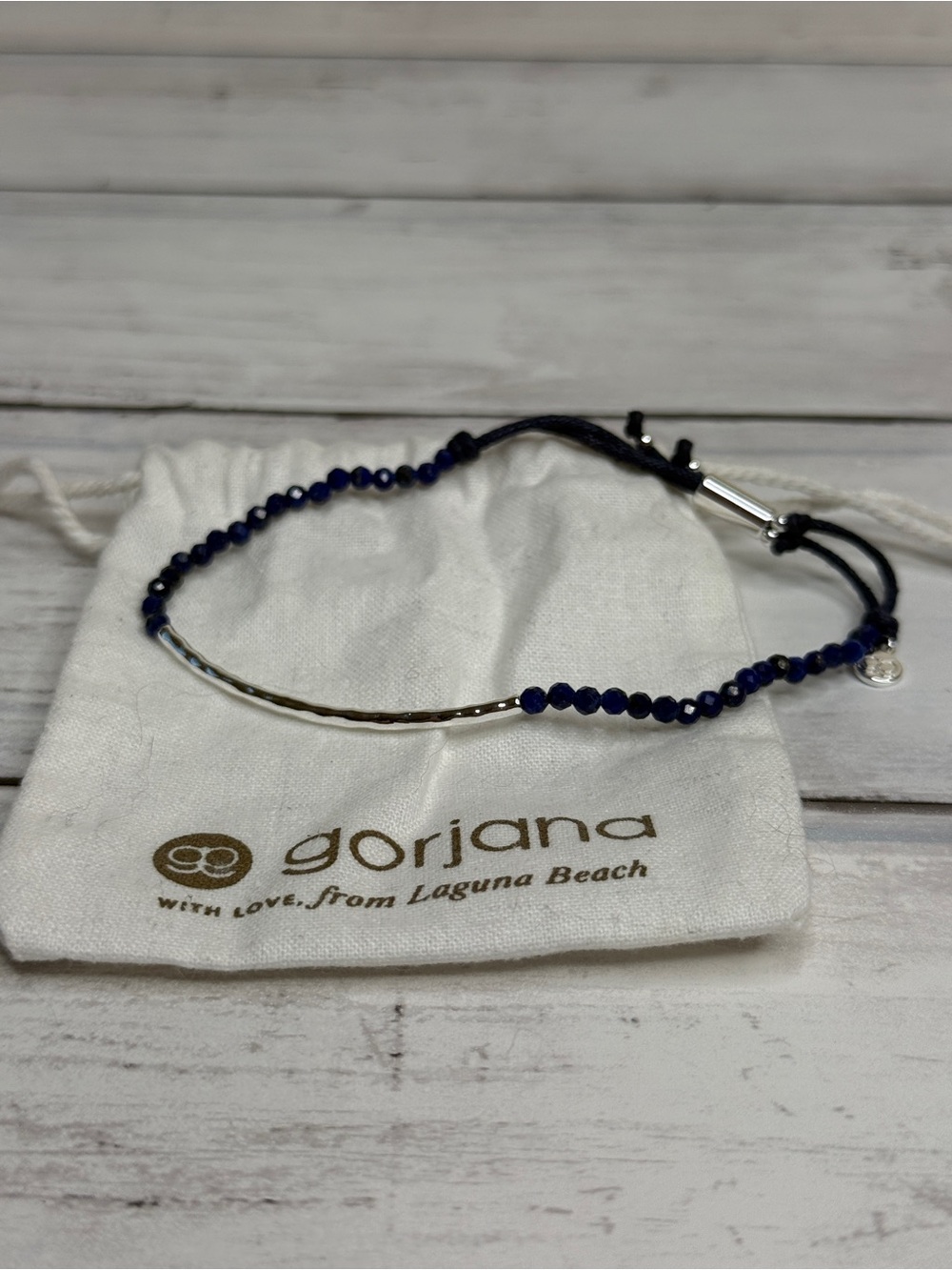 Gorjana Navy Beaded Bracelet with Curved Silver Bar